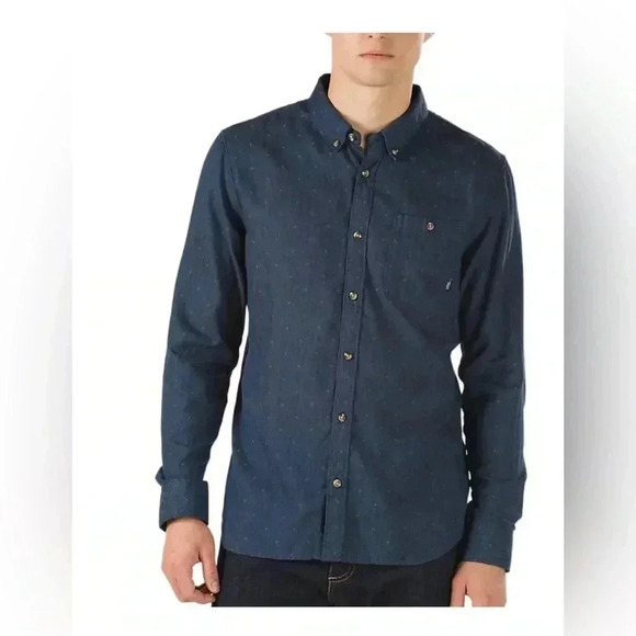 Vans Other - Vans Long Sleeve Button Front Shirt Pocket Blue Tailored Fit Dress Casual Mens M